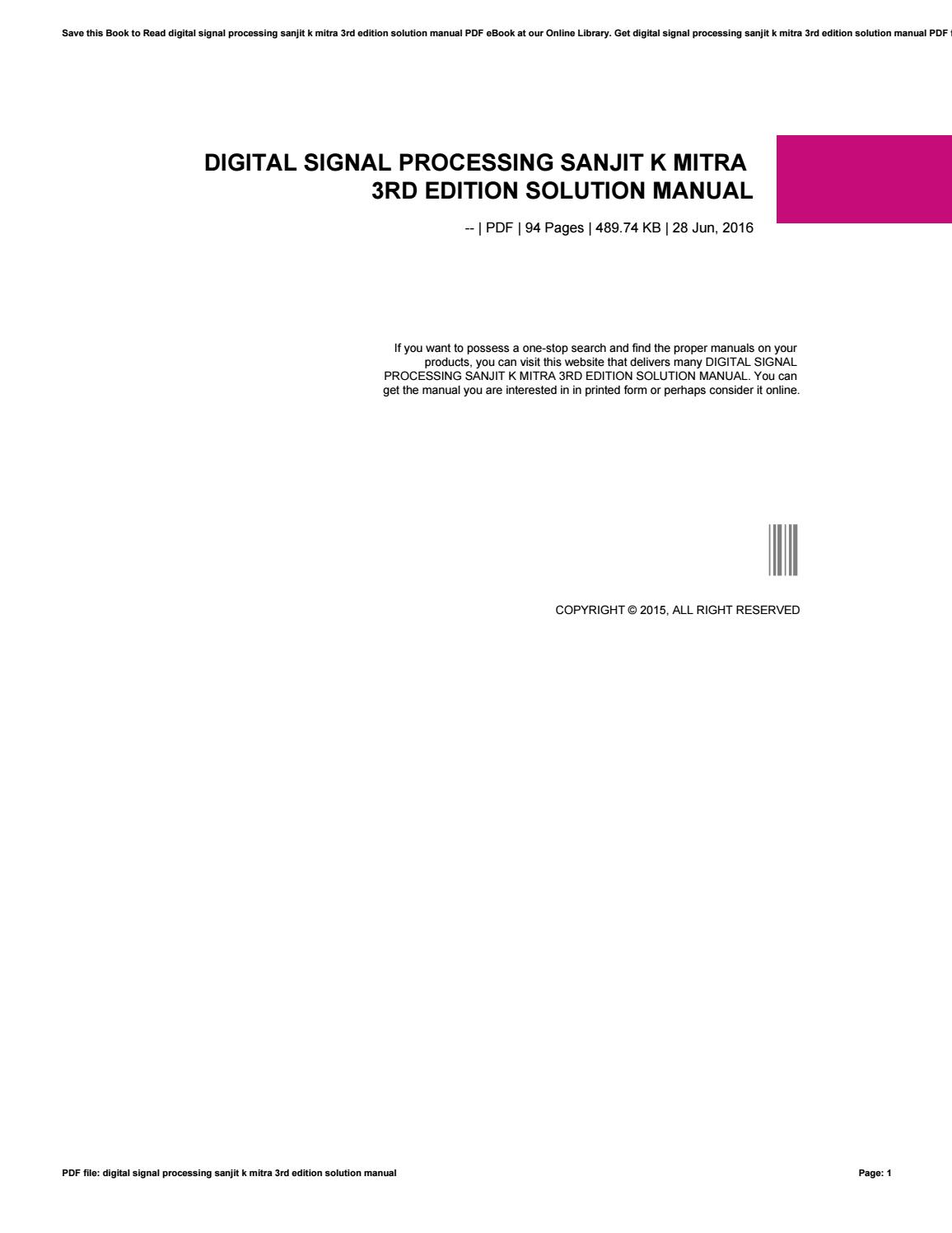 digital signal processing mitra 3rd edition pdf